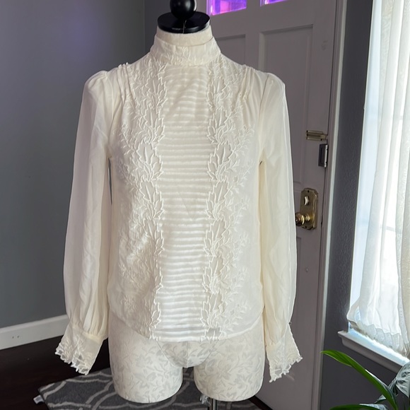 Topshop Sheer Long Sleeve Embroidery Top - Picture 3 of 9